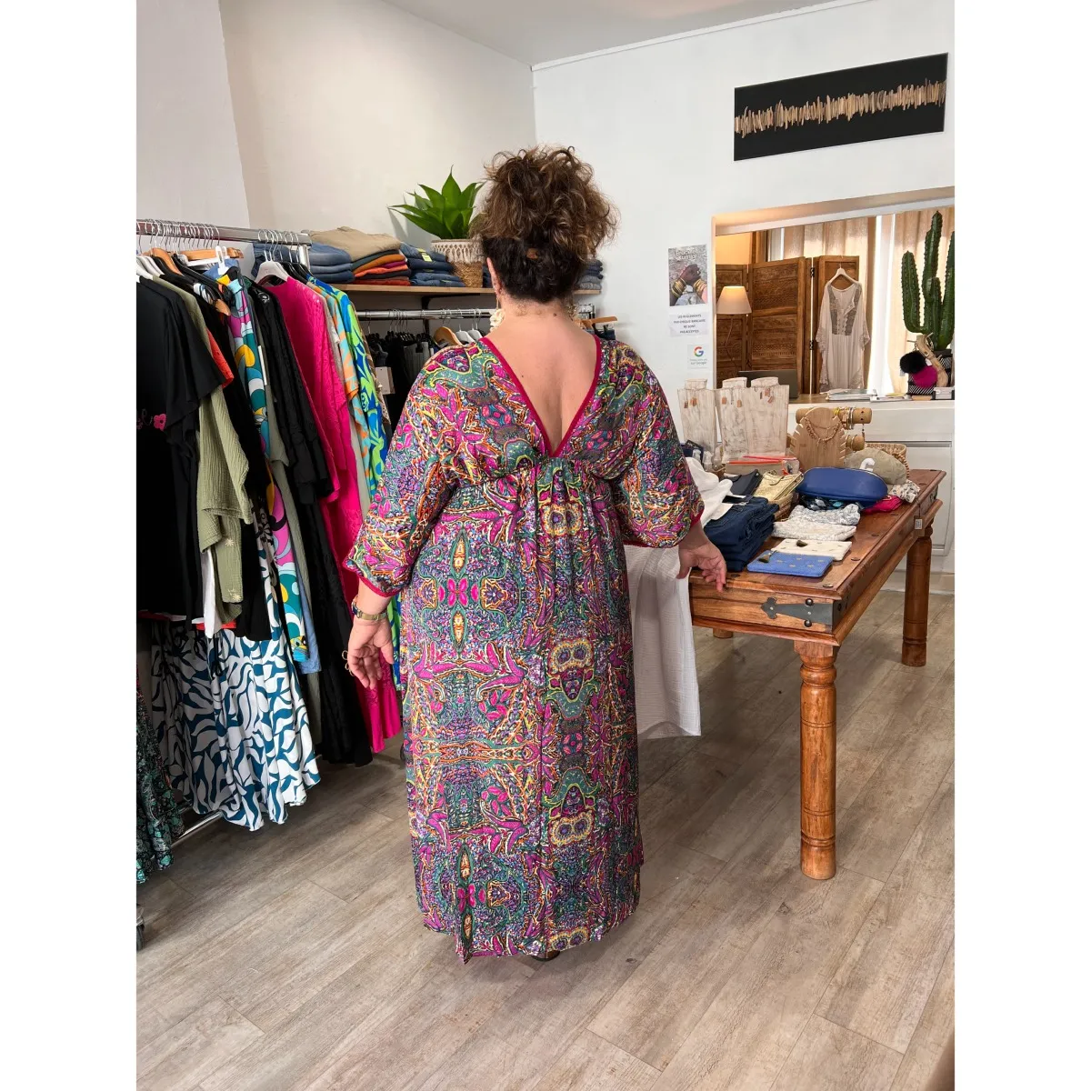 Robe longue bohème en soie imprimé multicolore grande taille