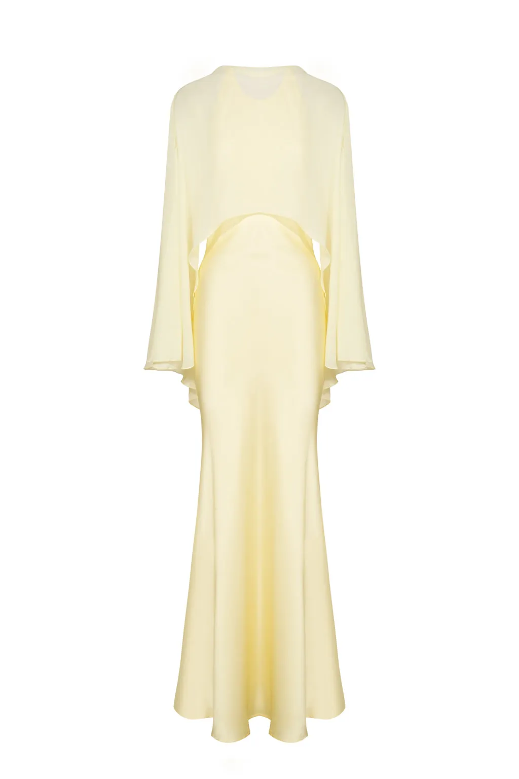 Robe longue en satin avec étole en chiffon - jaune ple