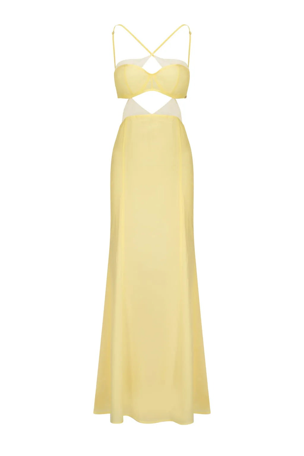 Robe Maxi Dos Ouvert en Chiffon à Découpes Jaune Ple