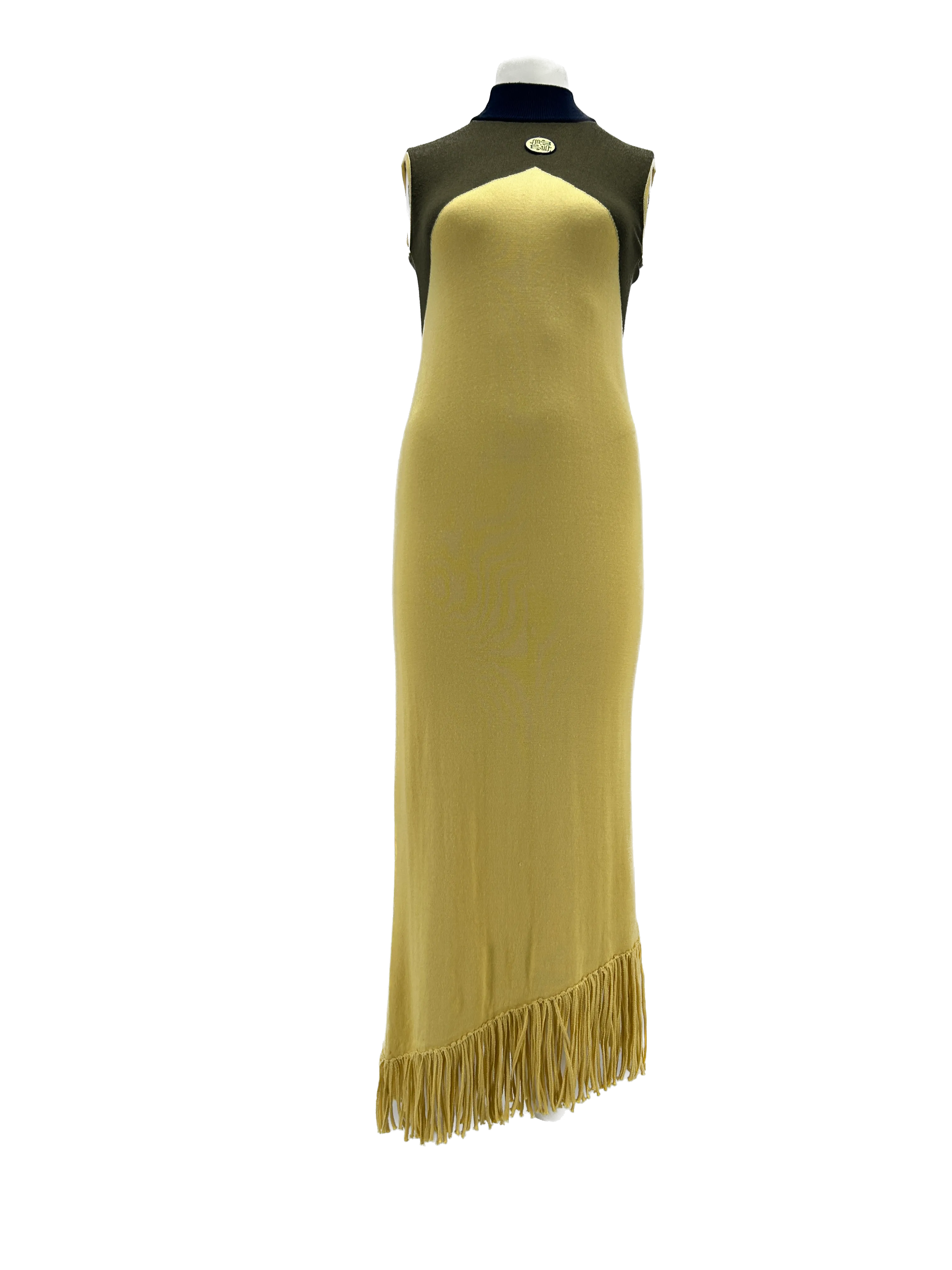 Robe midi asymétrique jaune à franges