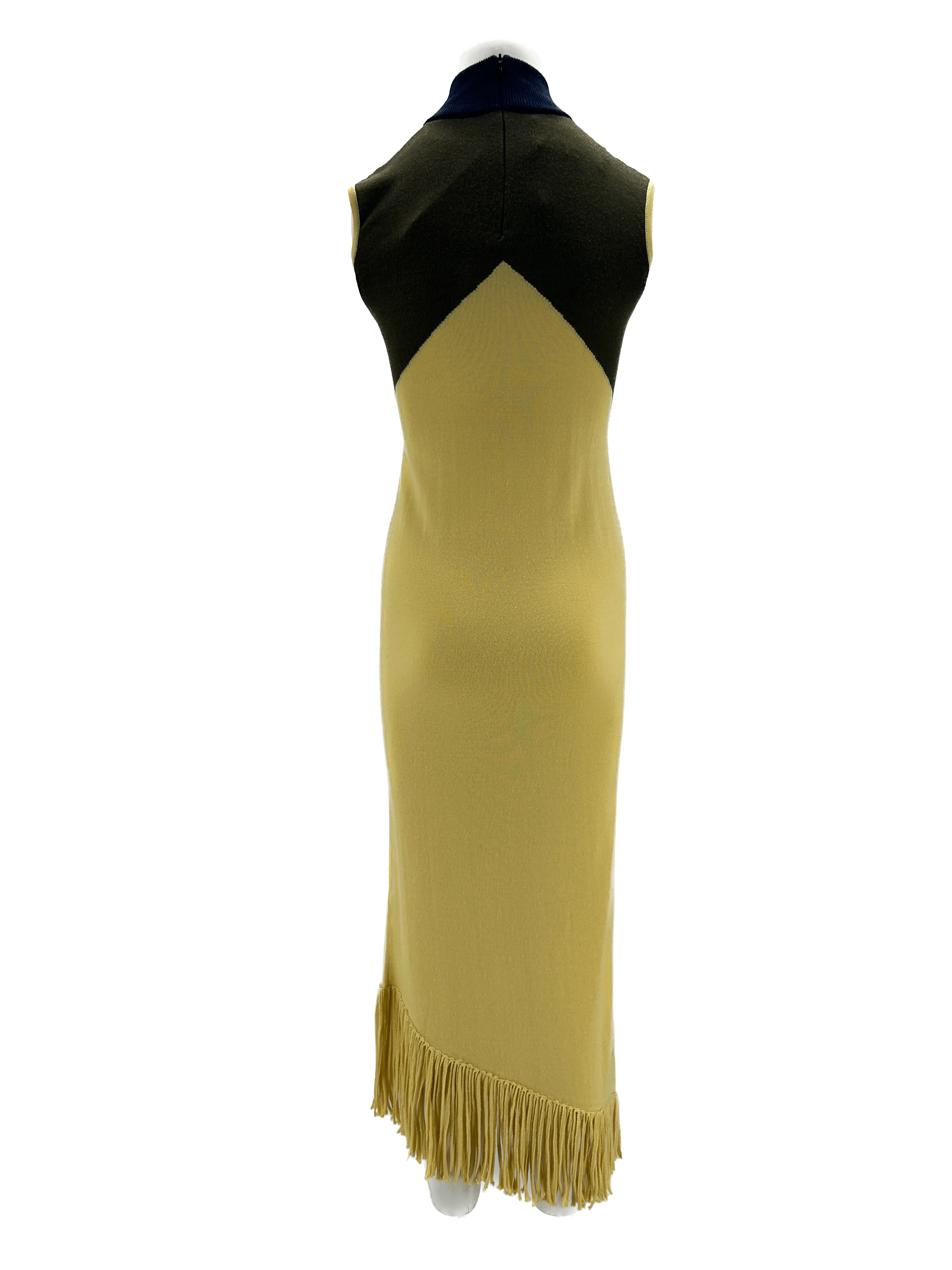 Robe midi asymétrique jaune à franges