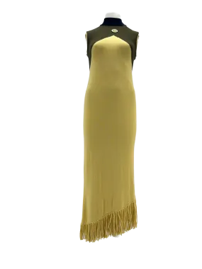 Robe midi asymétrique jaune à franges