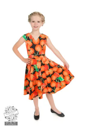 Robe Pin-Up enfant noire et orange HEART AND ROSES LONDON