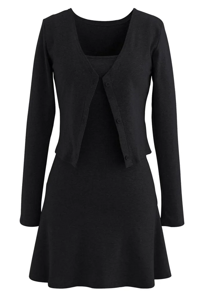 Robe Twinset Boutonnée à Col V en Coton Mélangé en Noir