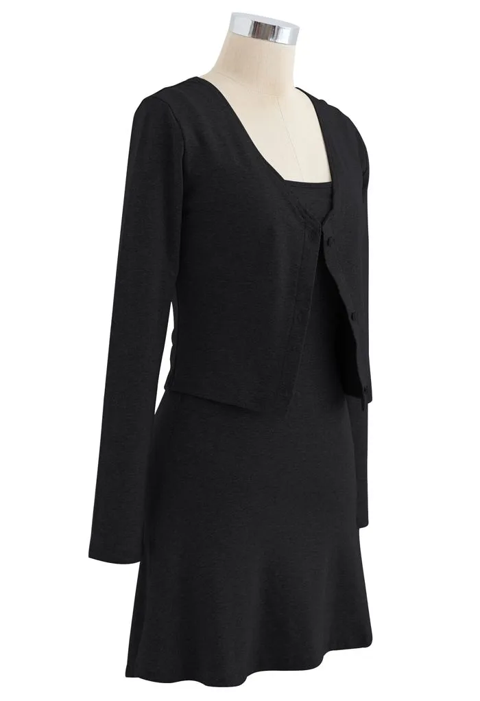 Robe Twinset Boutonnée à Col V en Coton Mélangé en Noir