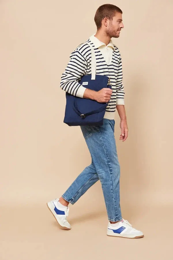 Sac Cabas vertical en coton bio Bleu Marine - Paul