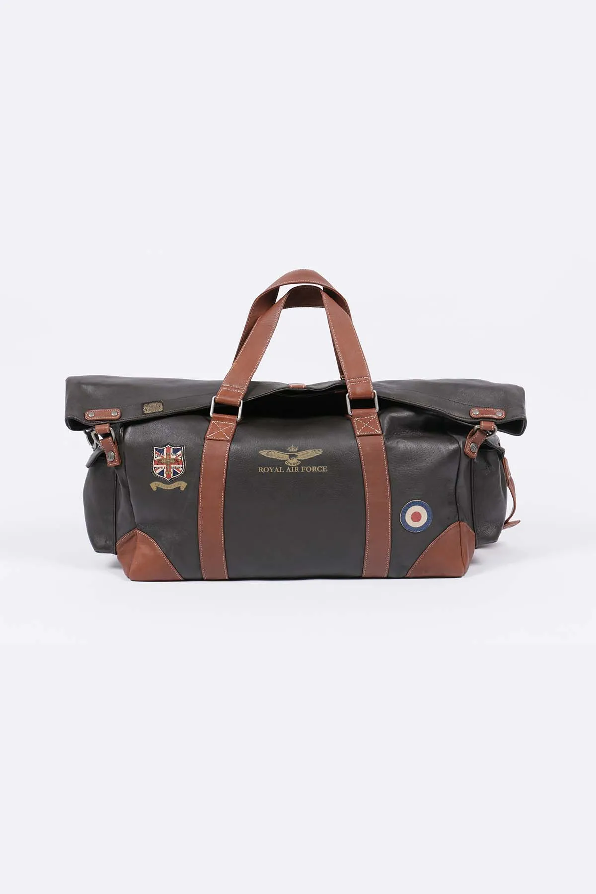 Sac de voyage en cuir Royal Air Force Bader 72H marron foncé Homme