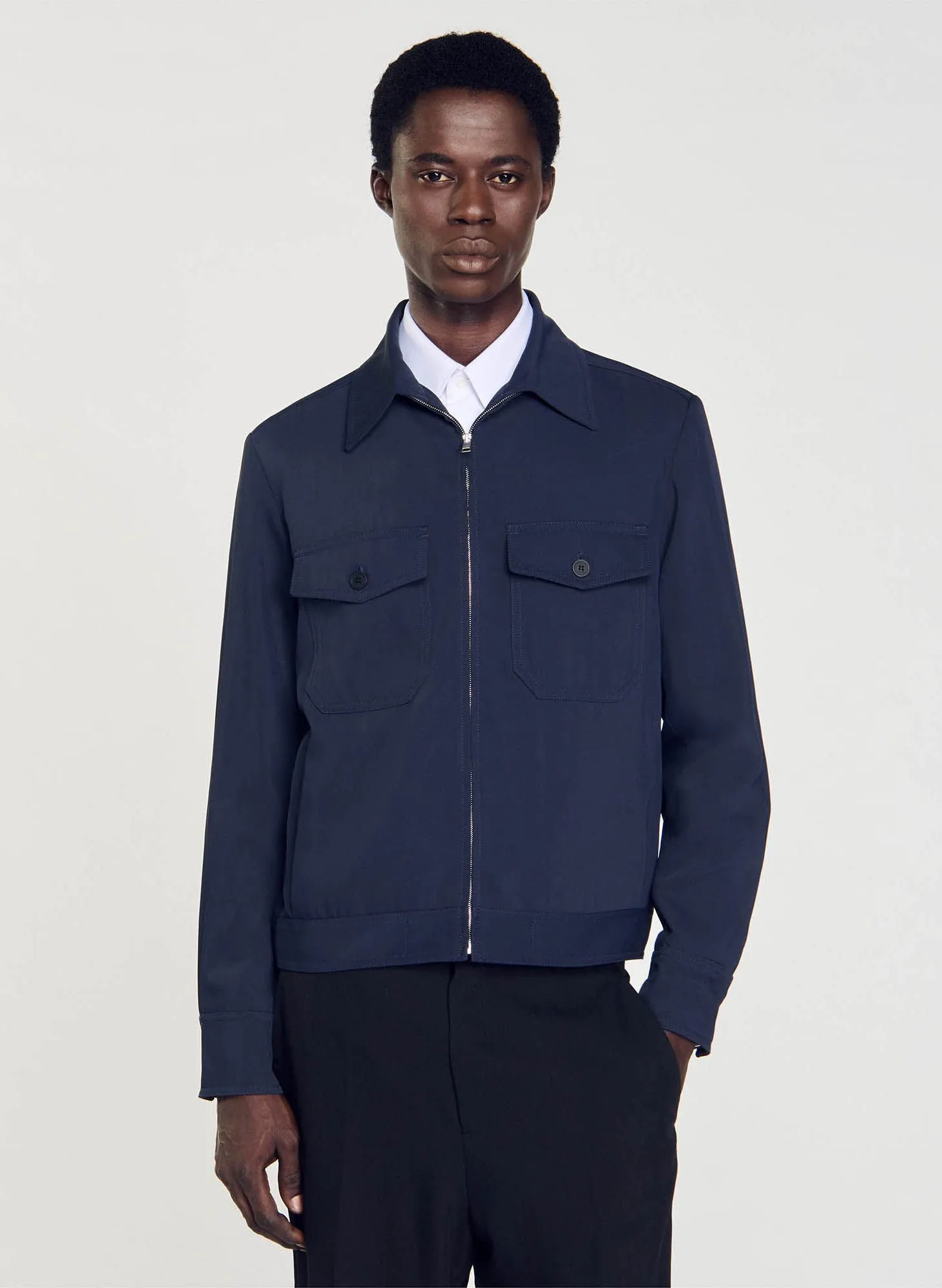 SANDRO  Blouson col classique zippé - Bleu