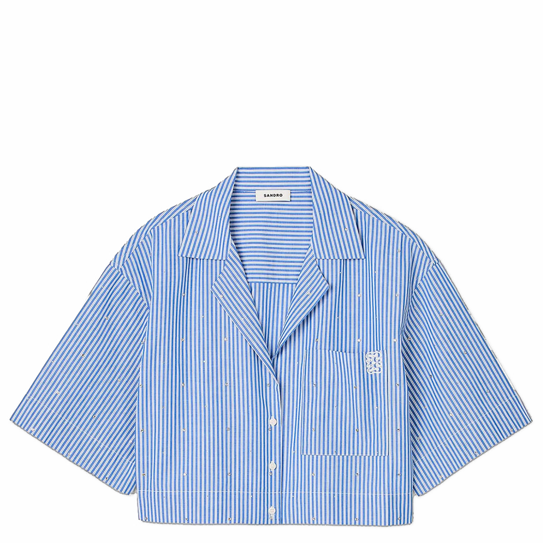 SANDRO  Chemise col à revers rayée en coton - Bleu