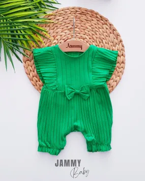 Sandy Ruffled Wide Ruffle Short Jumpsuit - Green