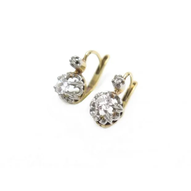 SANS MARQUE BOUCLES D'OREILLES dormeuses en or jaune & blanc 18k diamants