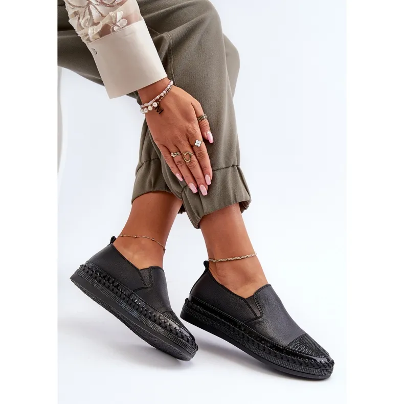 S.Barski Chaussures en cuir pour femmes sur la plateforme noir D&amp;A LR370 le noir