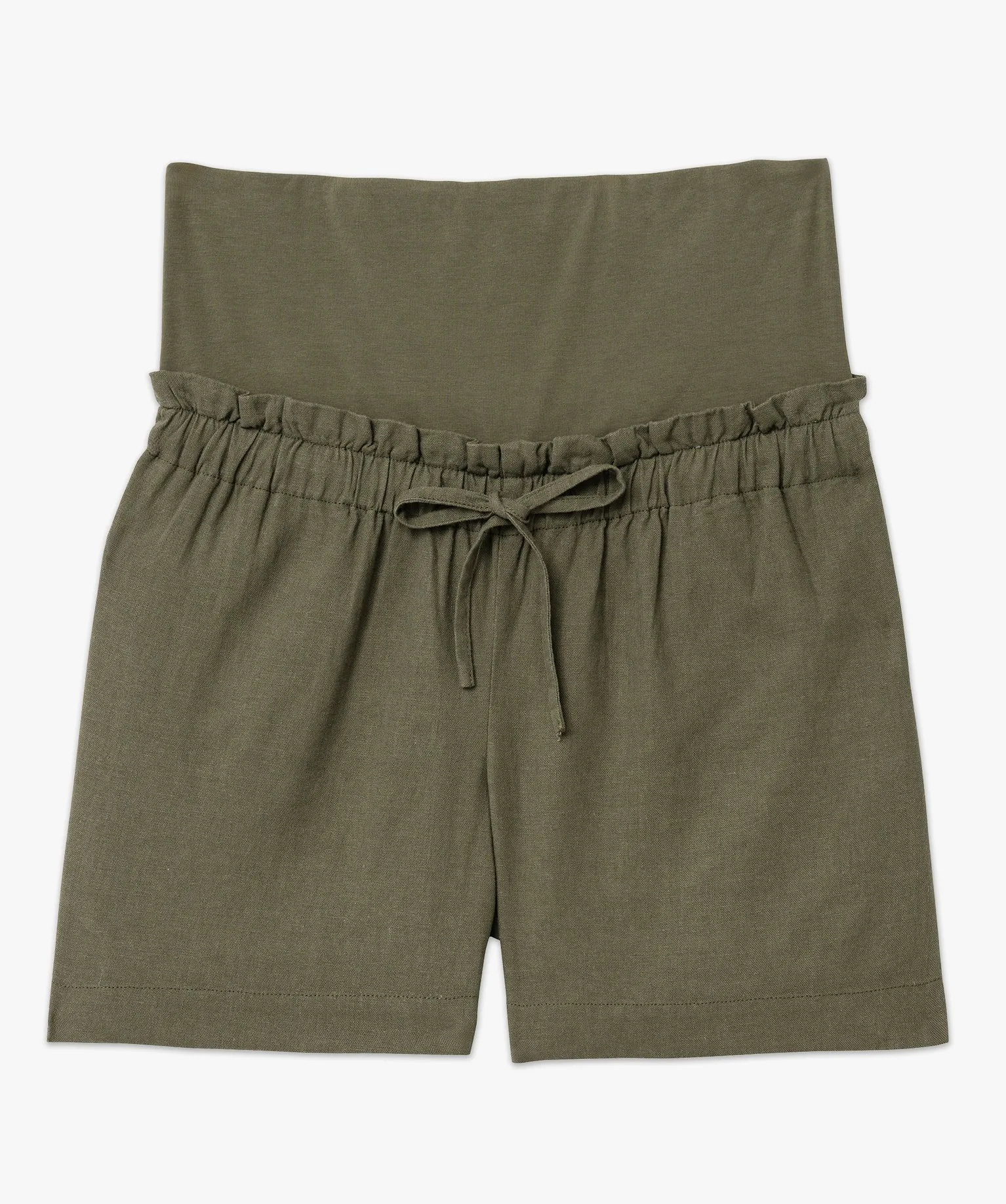 Short de grossesse en lin avec bandeau bas kaki