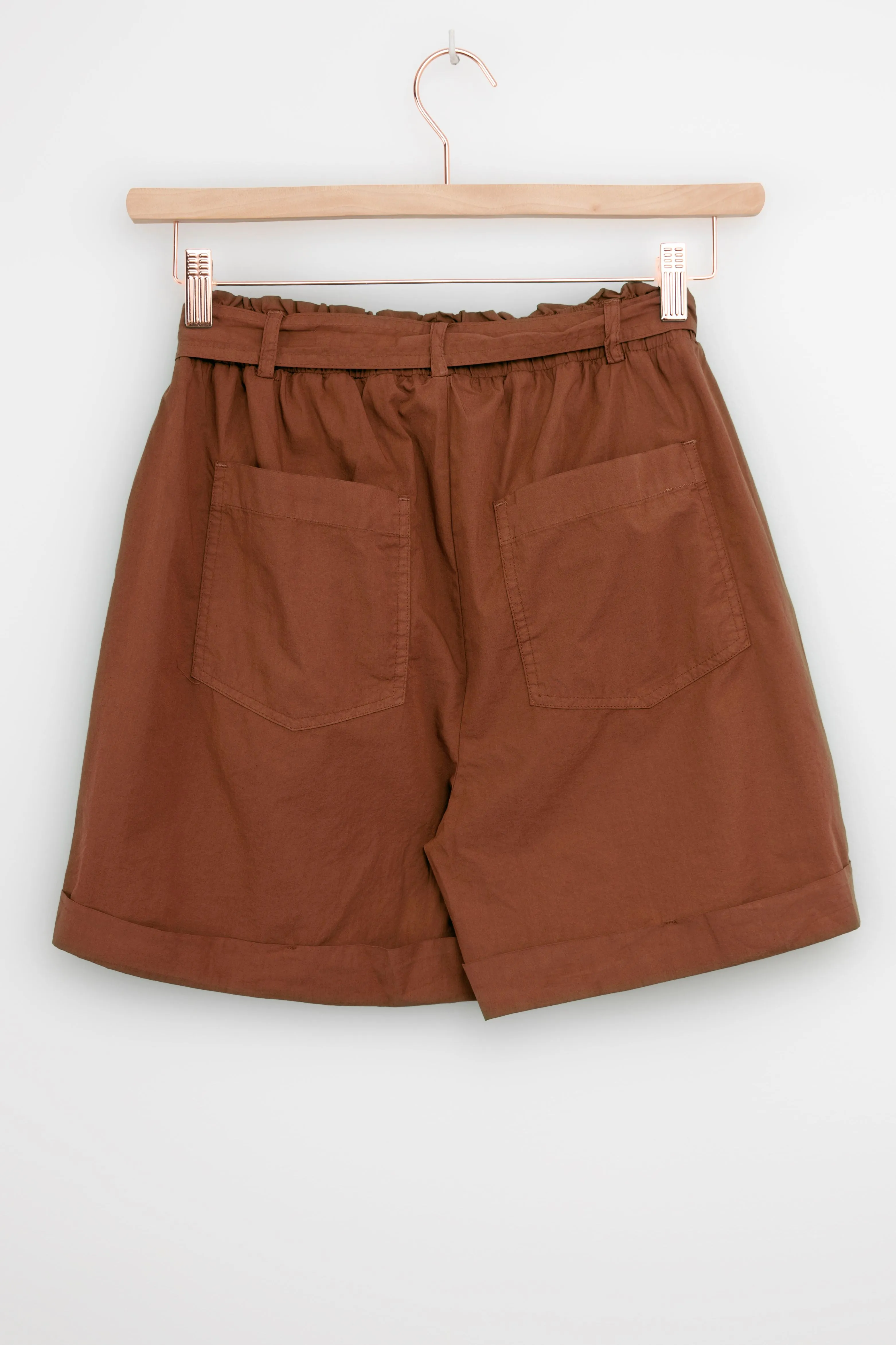 Short en popeline taille haute - marron