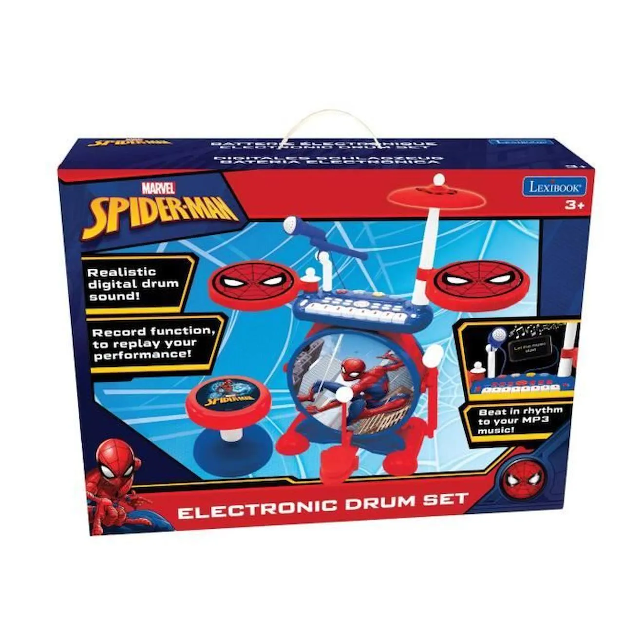 SpiderMan - Batterie électronique pour enfant - Lumineuse - Complète avec clavier, cymbales et tabouret - Lexibook rouge - Lexib