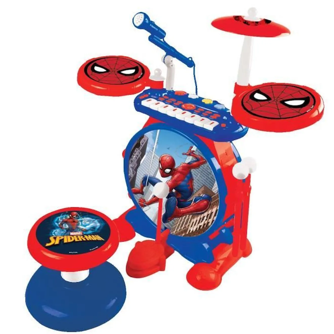 SpiderMan - Batterie électronique pour enfant - Lumineuse - Complète avec clavier, cymbales et tabouret - Lexibook rouge - Lexib