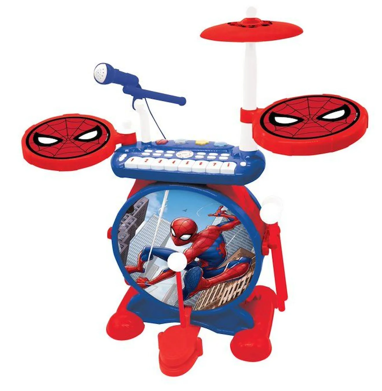 SpiderMan - Batterie électronique pour enfant - Lumineuse - Complète avec clavier, cymbales et tabouret - Lexibook rouge - Lexib