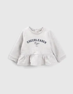 Sweat gris à basque coudières coeurs bébé fille