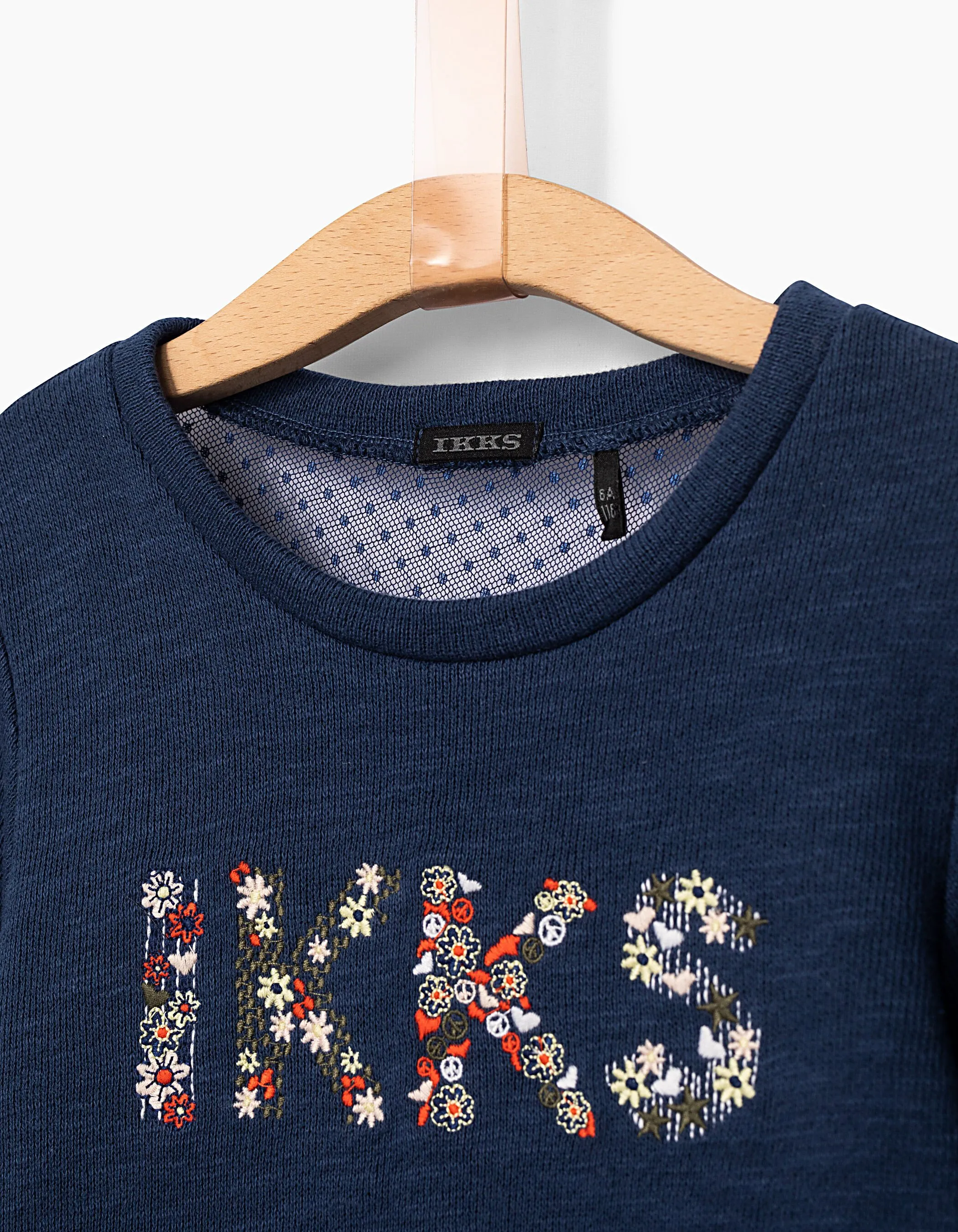 Sweat indigo IKKS brodé fleurs fille