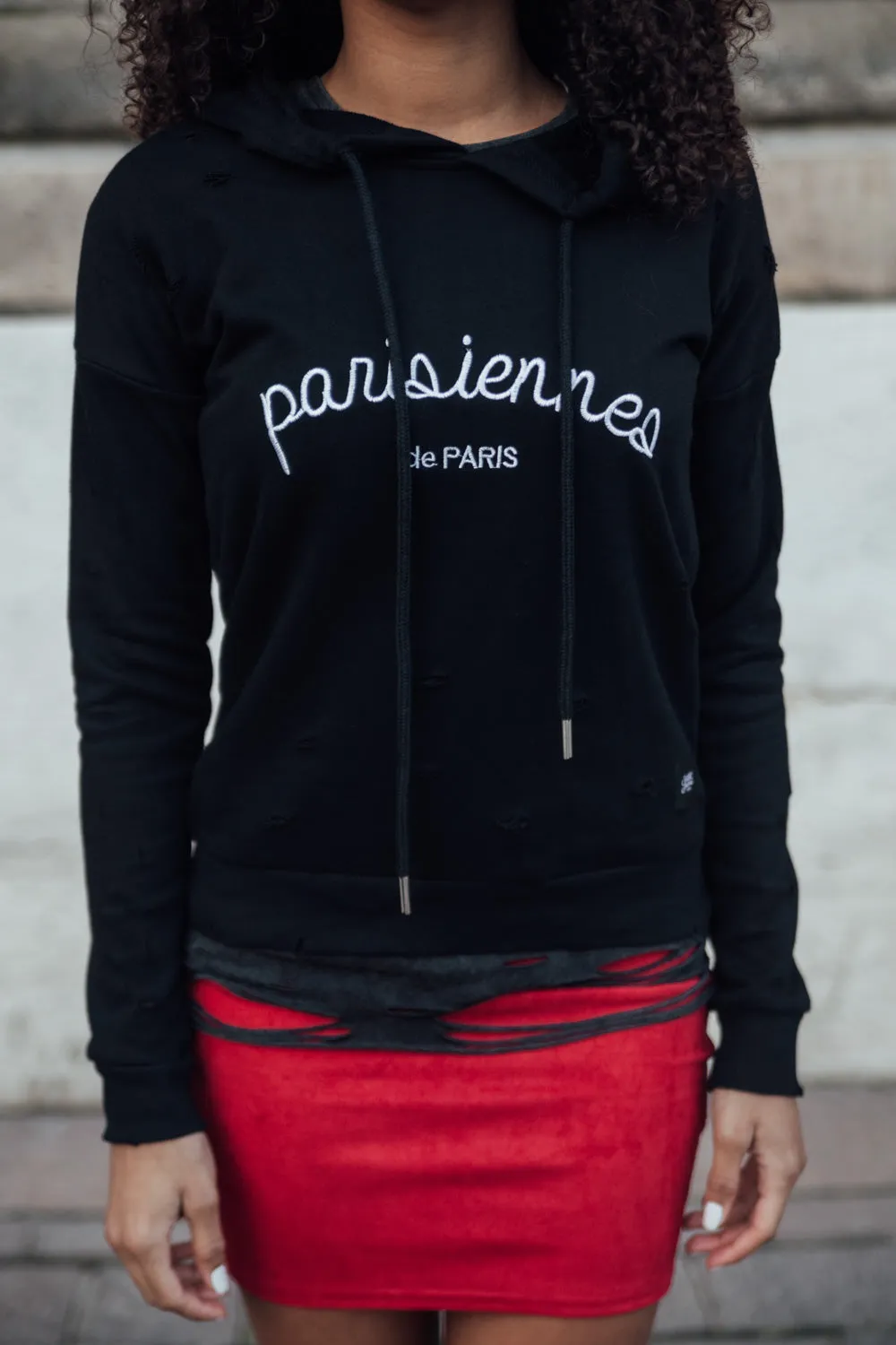 Sweat-shirt Parisiennes destroy noir W2367CS