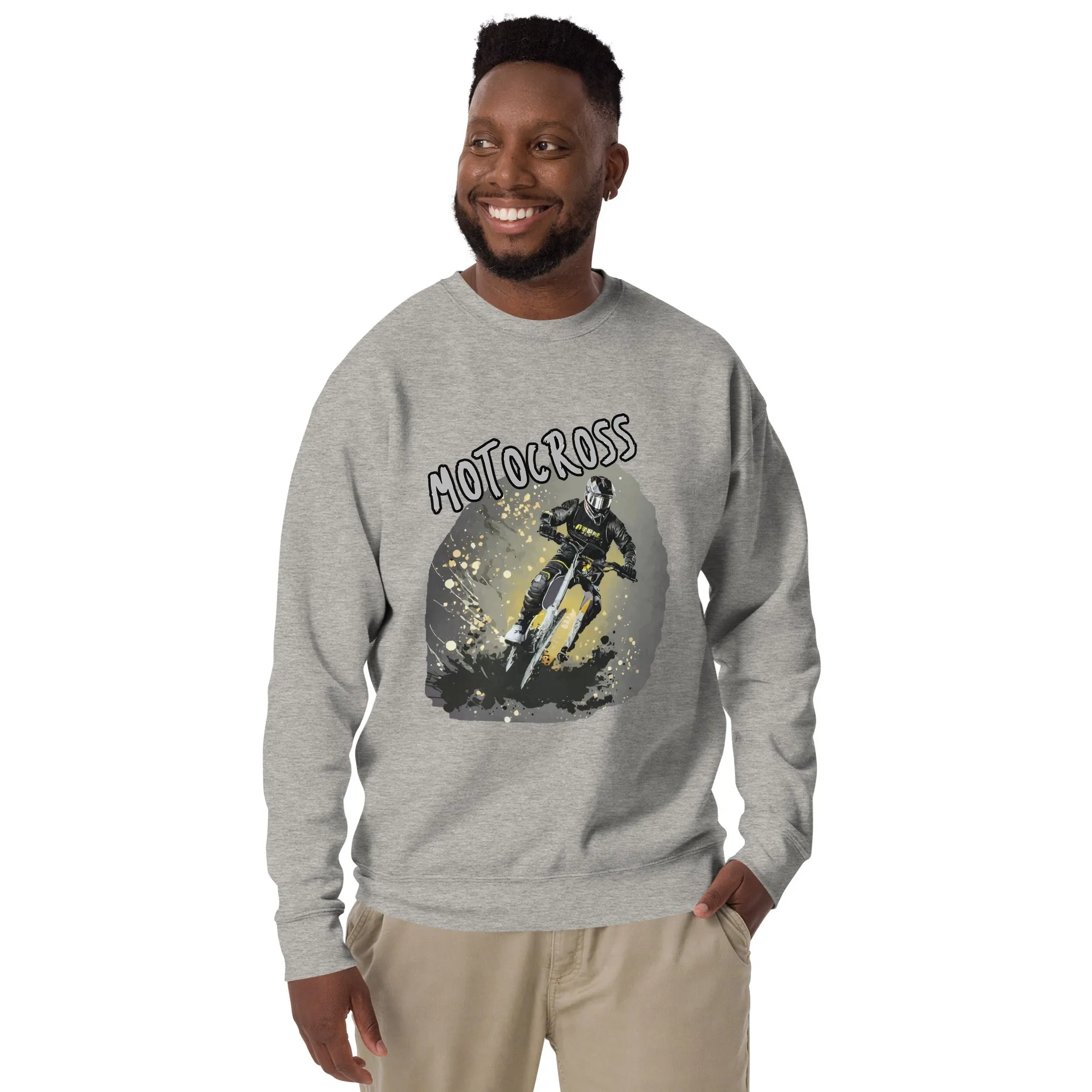 Sweatshirt premium unisexe Motocross Gris et Jaune