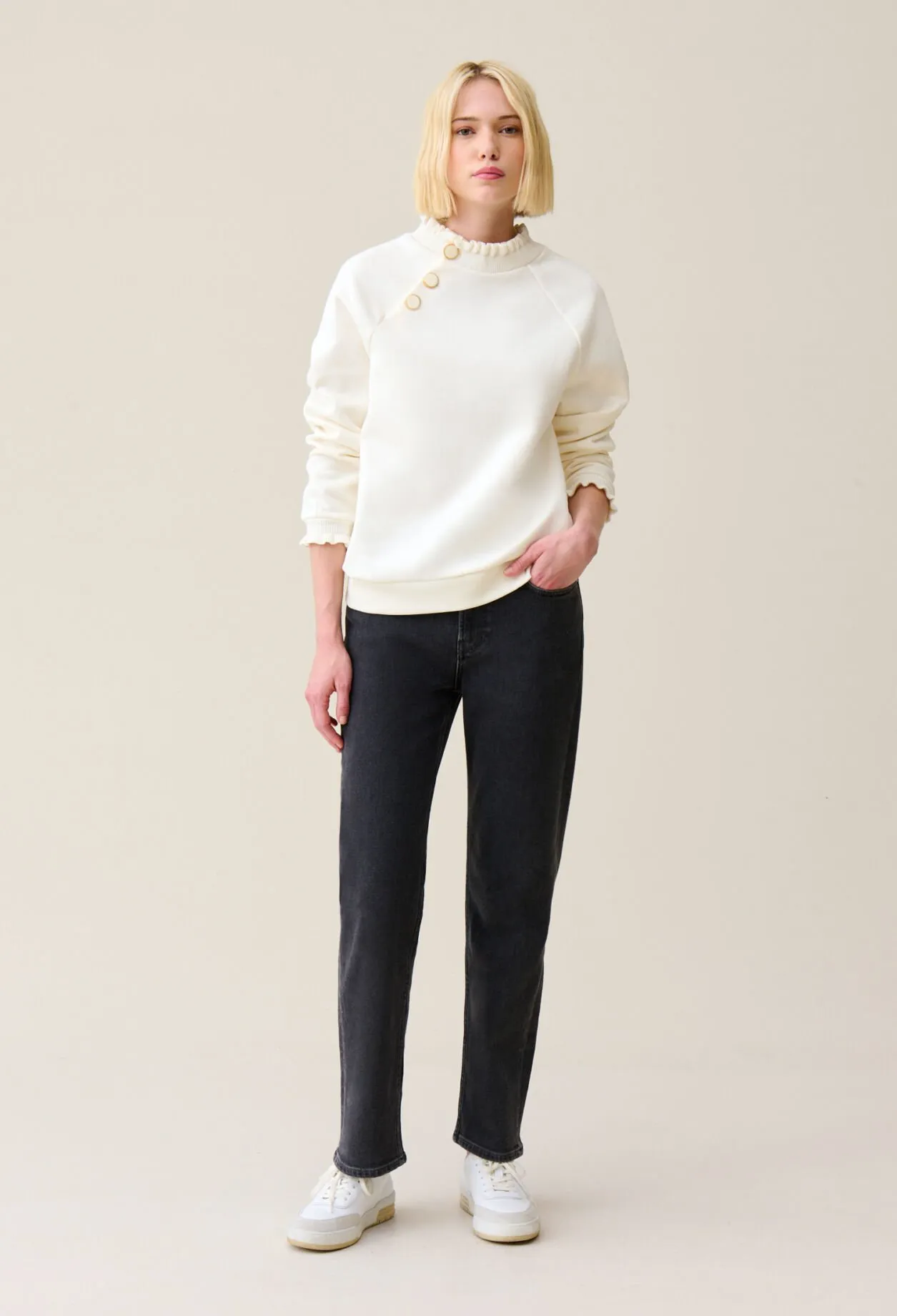 Sweatshirt Tape col boutonné ivoire | Claudie FR