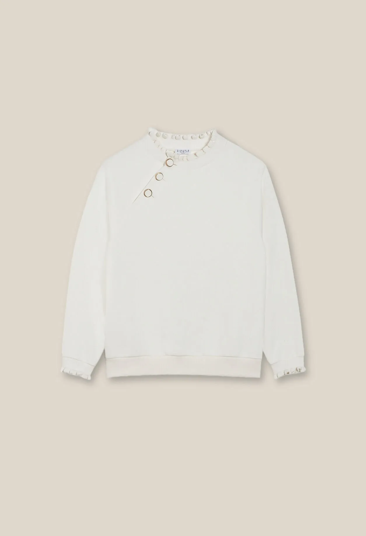 Sweatshirt Tape col boutonné ivoire | Claudie FR