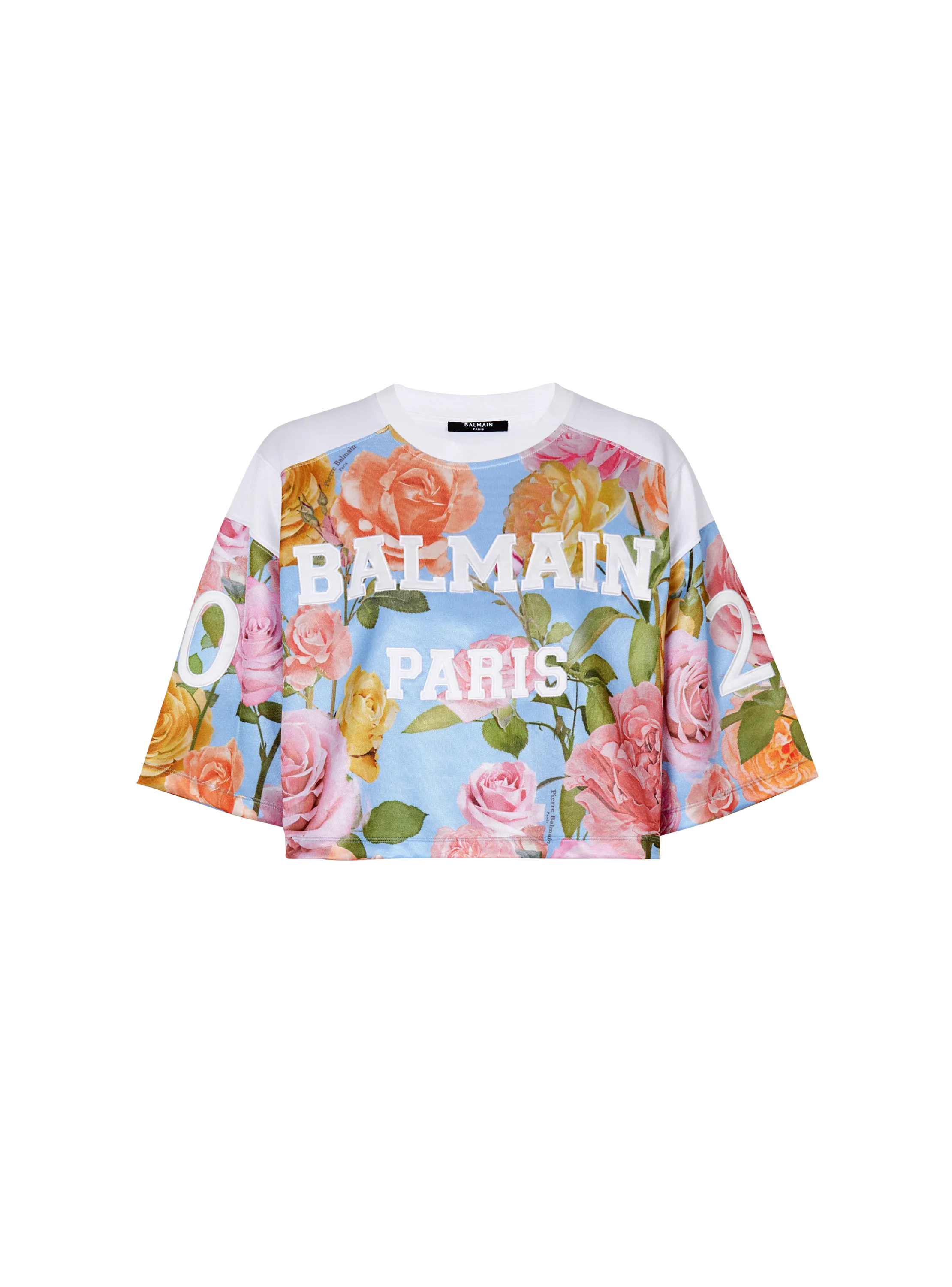  T-shirt Balmain Baseball imprimé Pastel Roses 