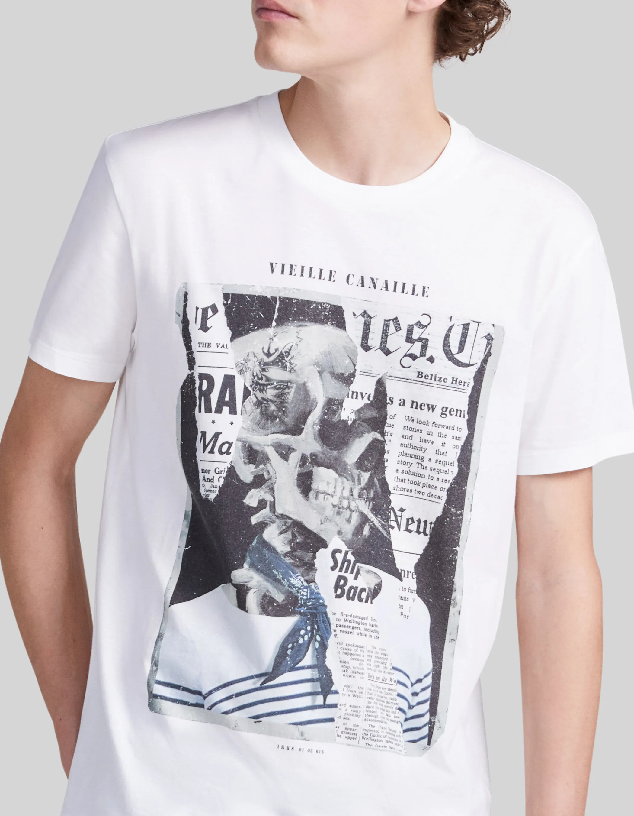 T-shirt blanc cassé coton bio visuel squelette-marin Homme