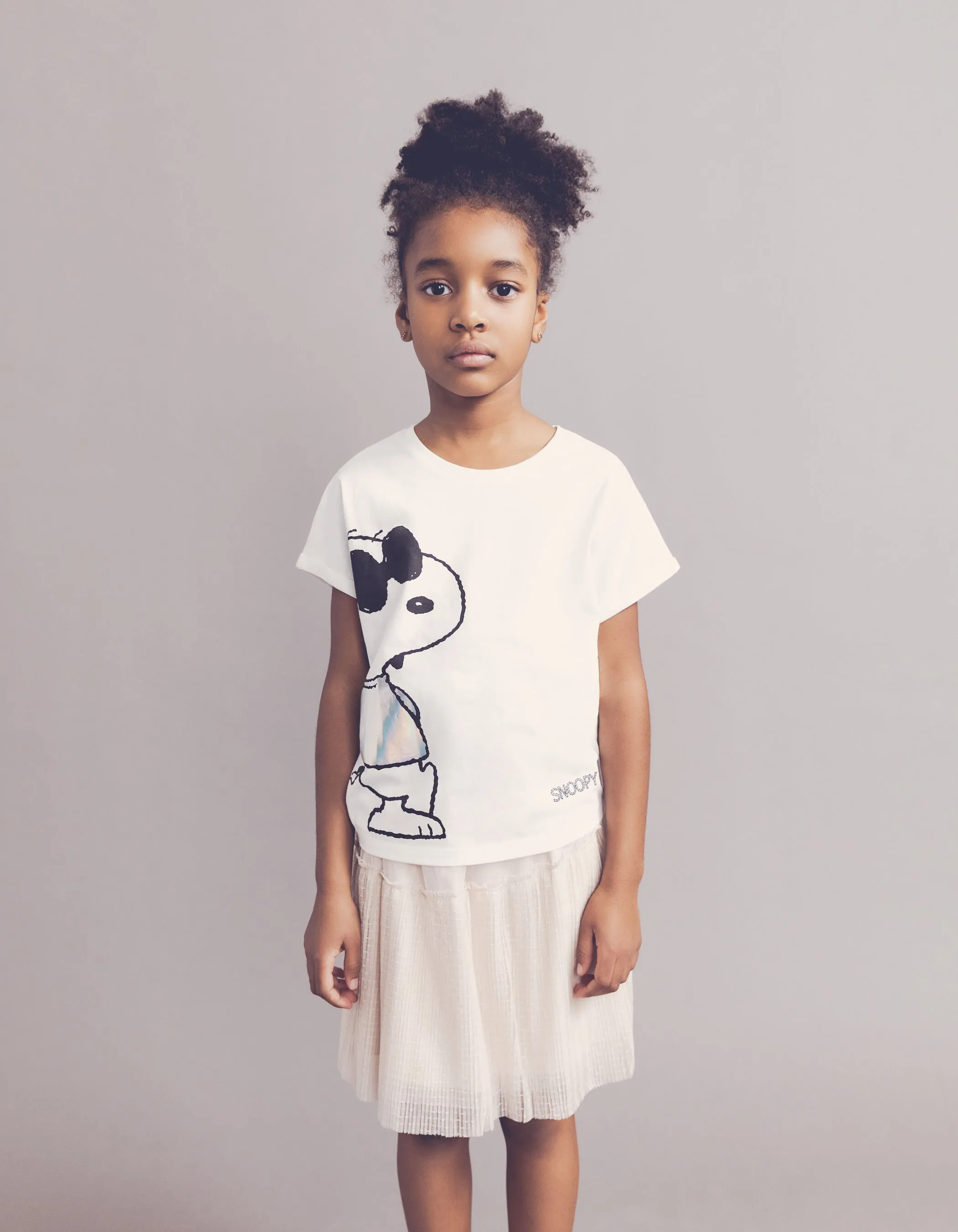 T-shirt blanc cassé cropped visuel SNOOPY fille