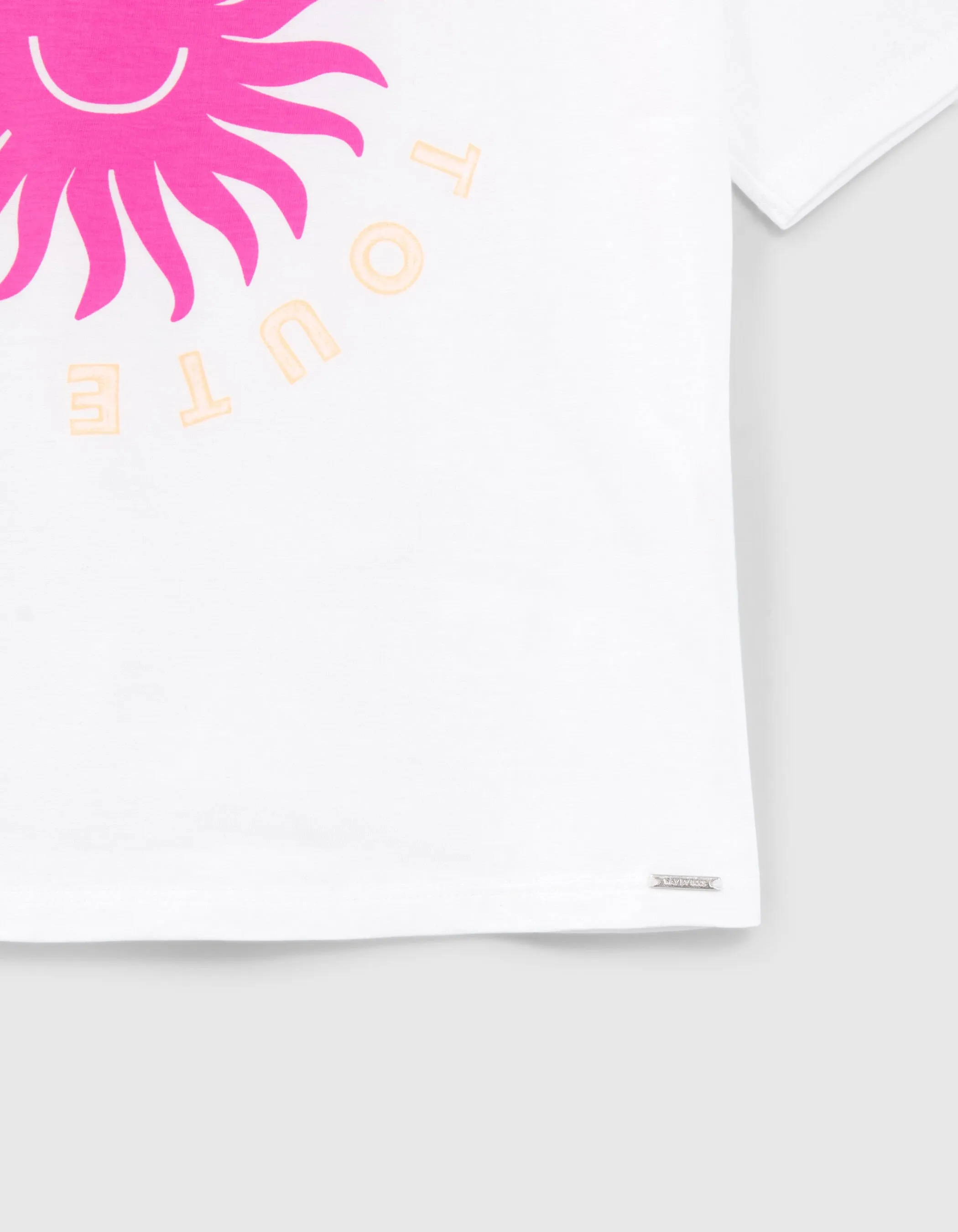 T-shirt blanc cassé visuel soleil rose fille