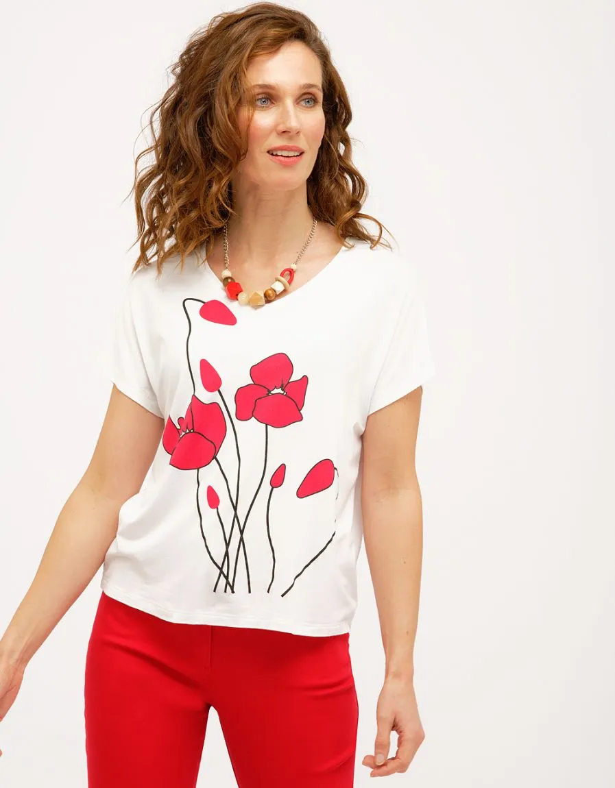 T-Shirt blanc coquelicots - T-Shirts