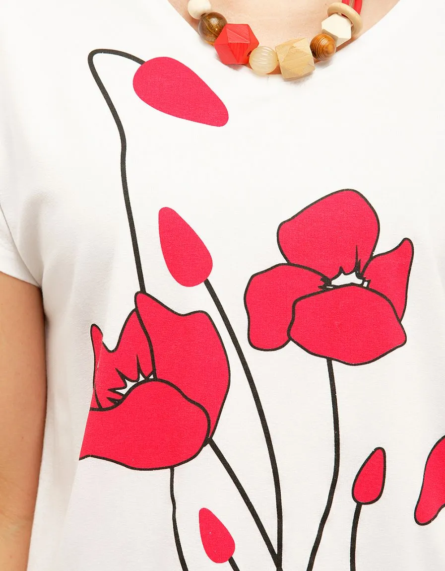 T-Shirt blanc coquelicots - T-Shirts