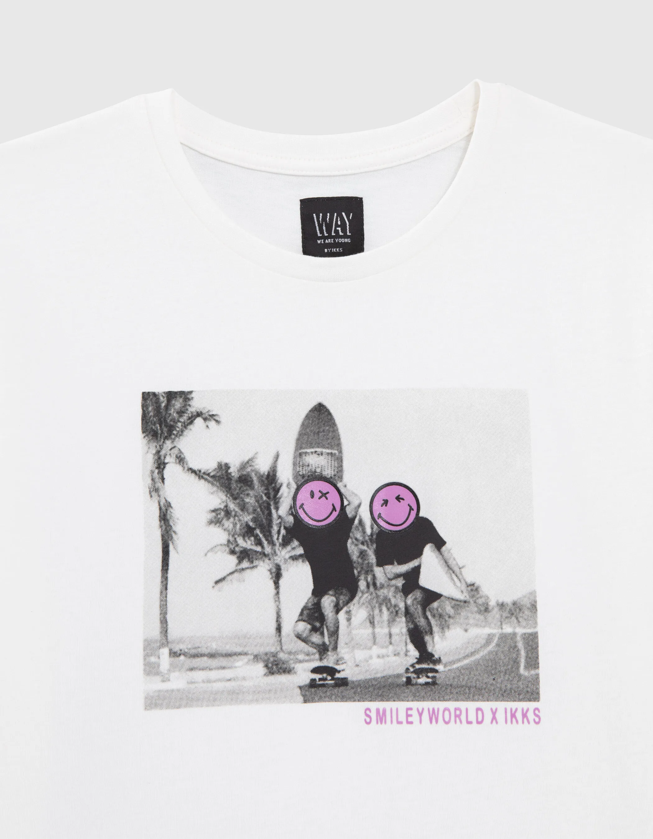 T-shirt blanc coton bio photo skateurs SMILEYWORLD garçon