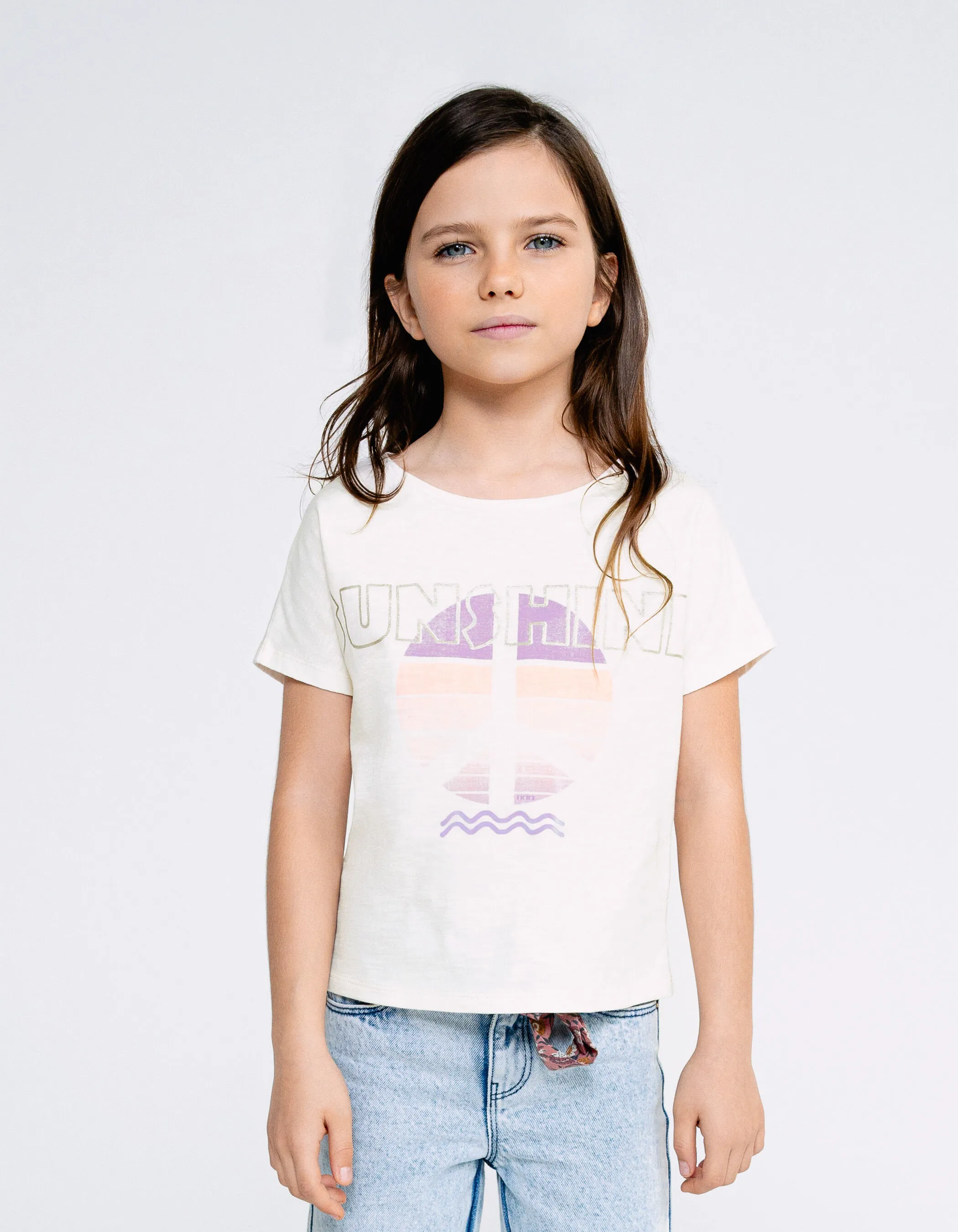 T-shirt blanc coton bio symbole peace and love fille