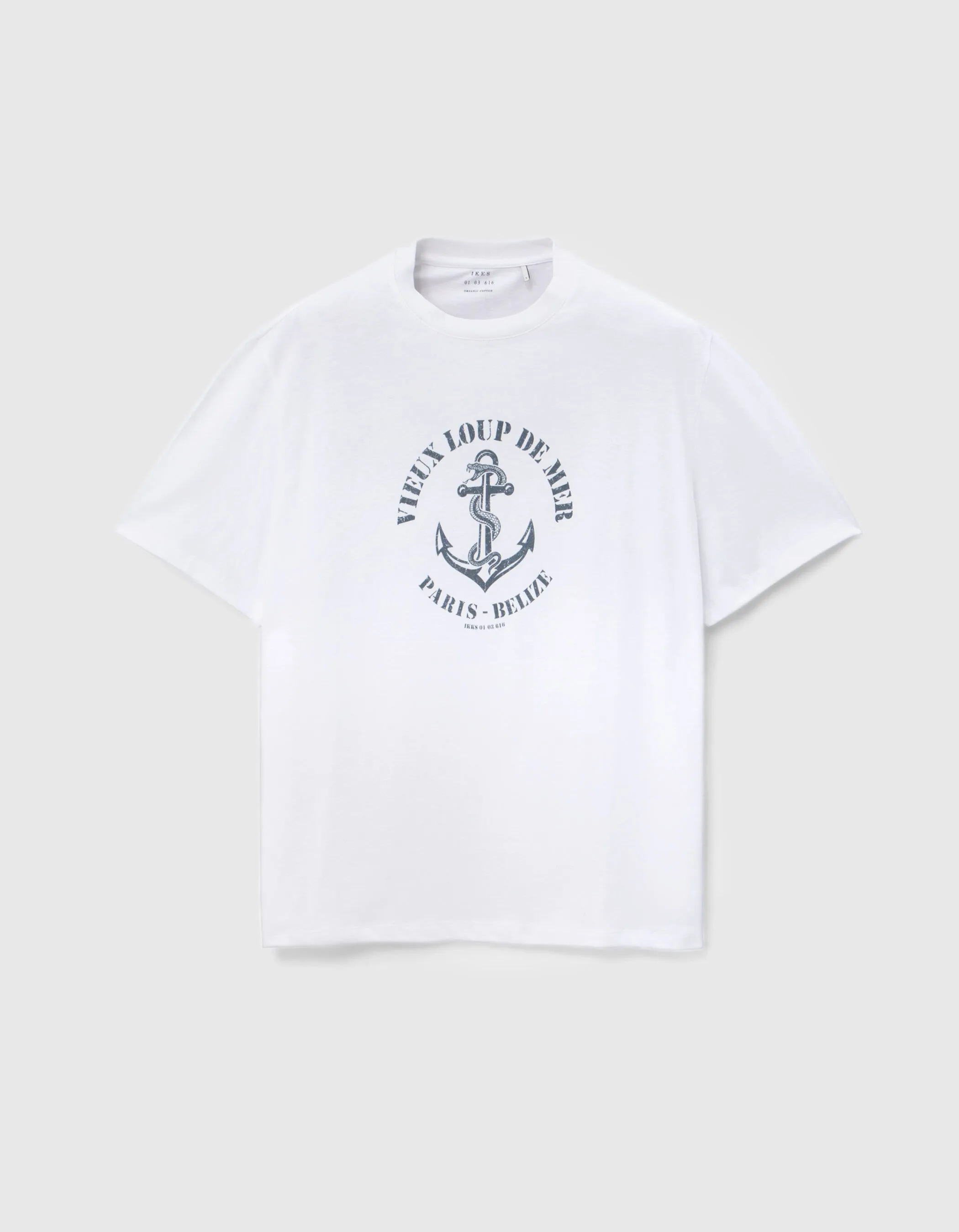 T-shirt blanc coton bio visuel ancre et serpent Homme