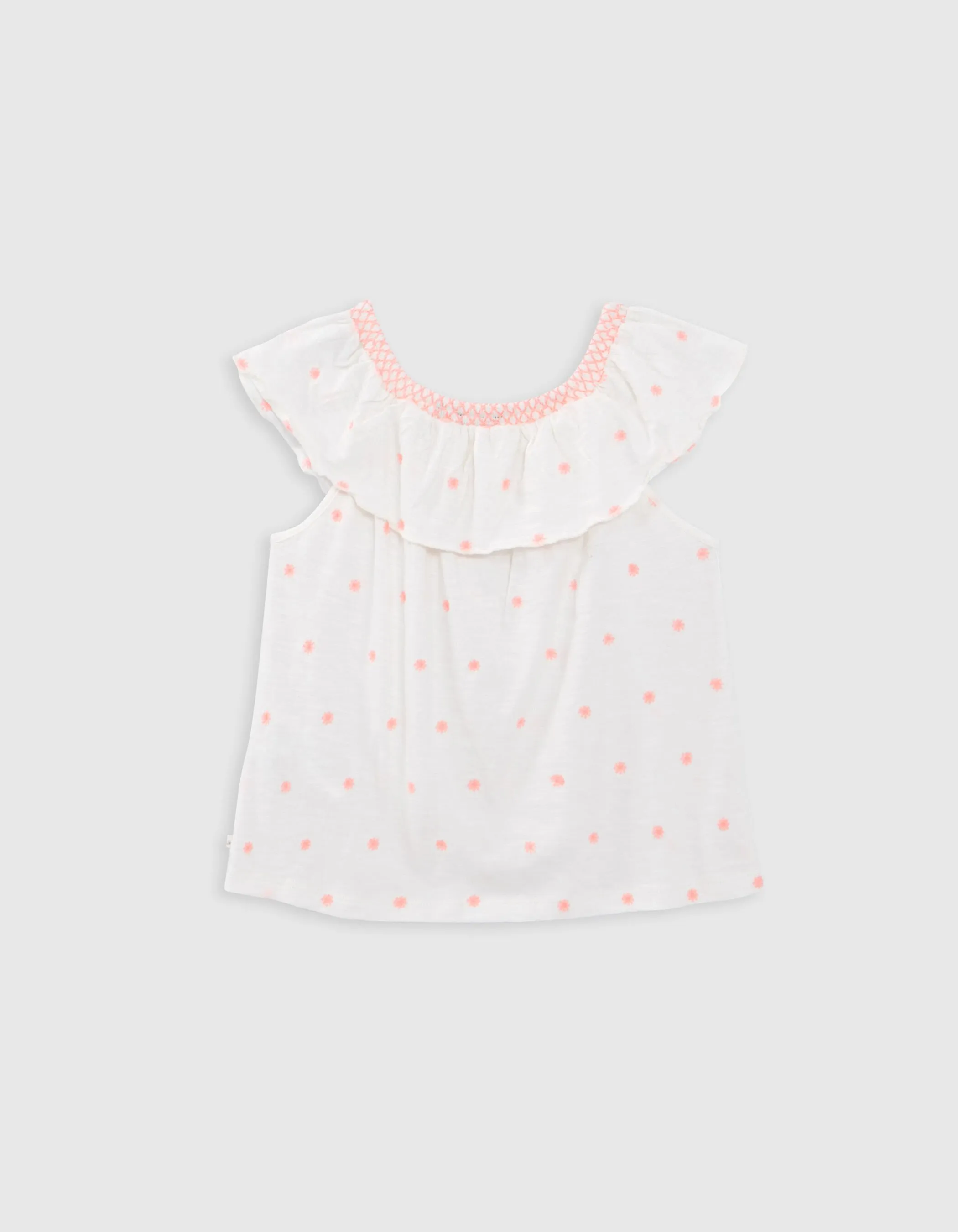 T-shirt blanc jacquard fluo col élastiqué fille