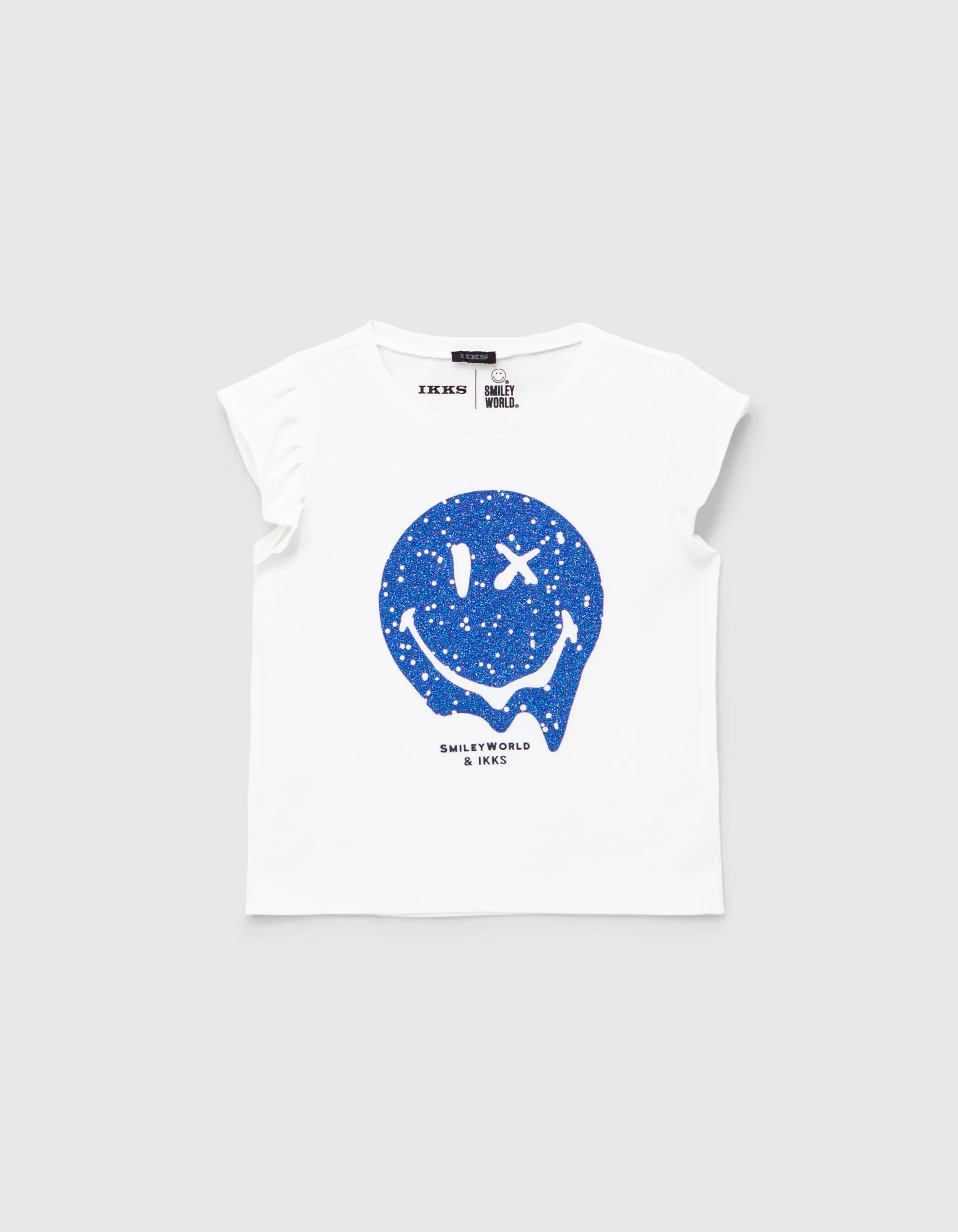 T-shirt blanc print bleu pailleté SMILEYWORLD fille