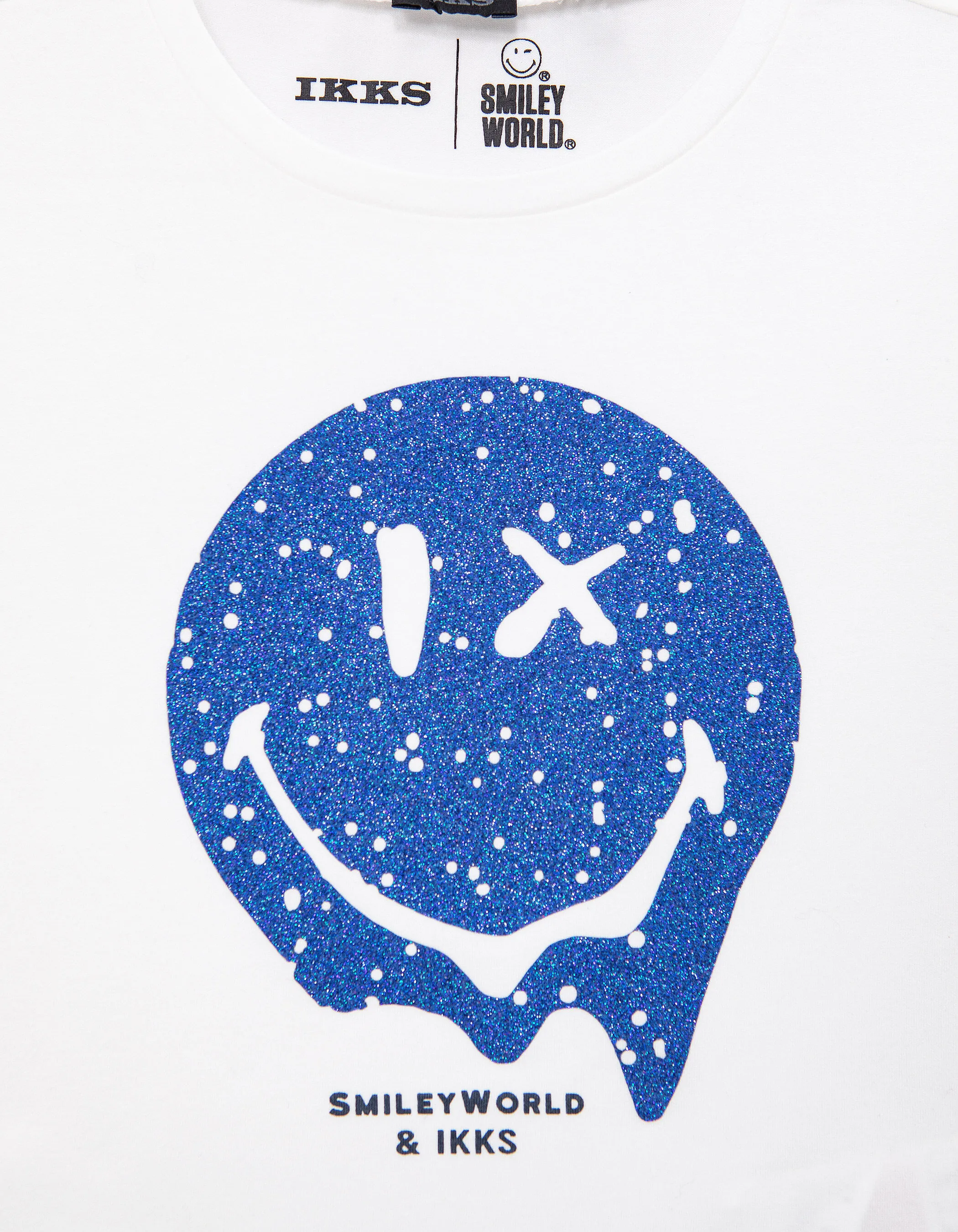 T-shirt blanc print bleu pailleté SMILEYWORLD fille