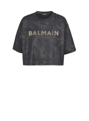 T-shirt court en coton éco-responsable imprimé logo Balmain texturé