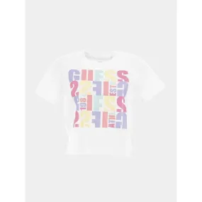 T-shirt crop logo coloré blanc fille - Guess | wimod