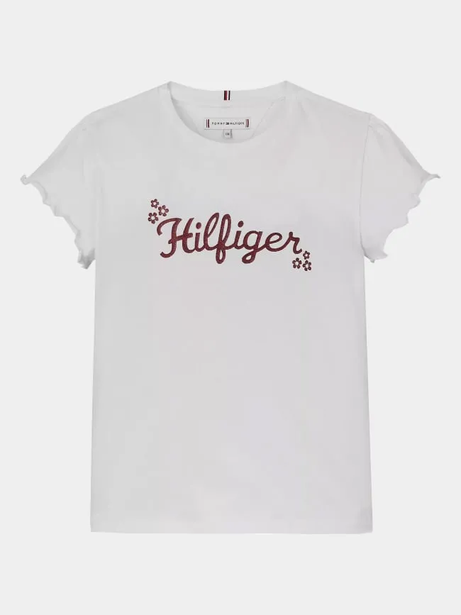 T-shirt flower glitter reg blanc fille | Tommy Hilfiger | wimod