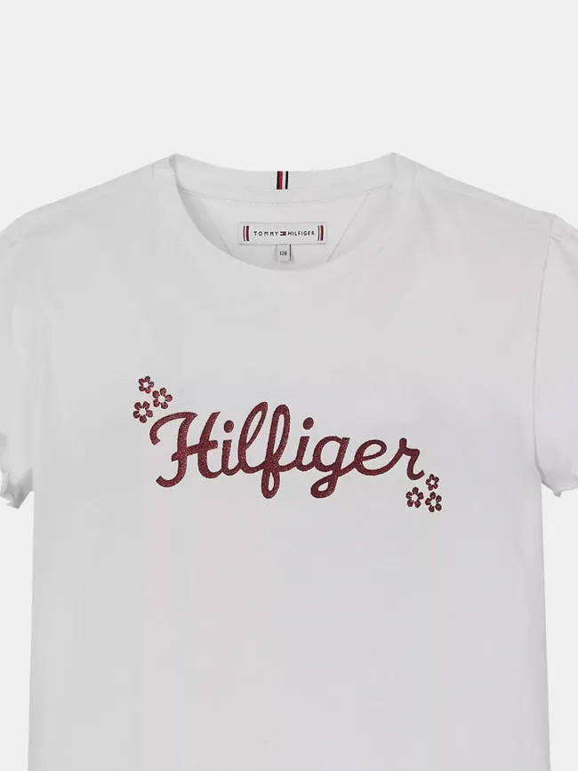 T-shirt flower glitter reg blanc fille | Tommy Hilfiger | wimod