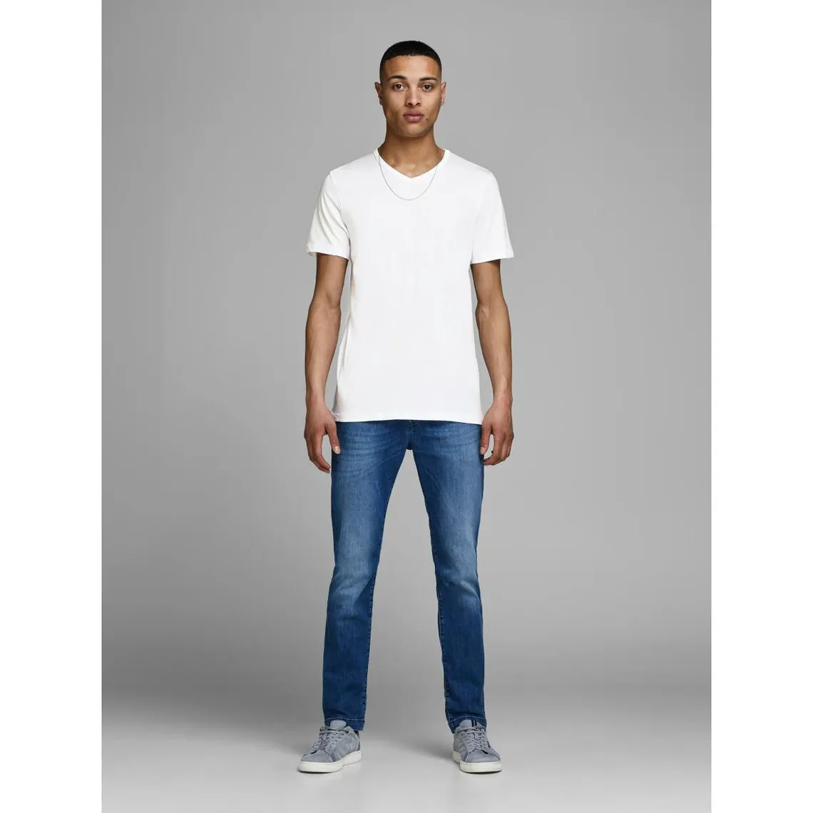 T-shirt Regular Fit Col en V Manches 2/4 Blanc Jack & Jones - T-shirt / Polo Homme sur MenCorner