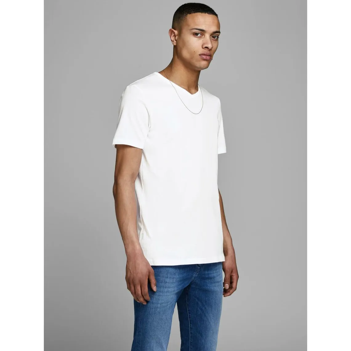 T-shirt Regular Fit Col en V Manches 2/4 Blanc Jack & Jones - T-shirt / Polo Homme sur MenCorner