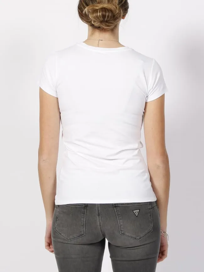 T-shirt triangle logo r3 blanc femme - Guess | wimod