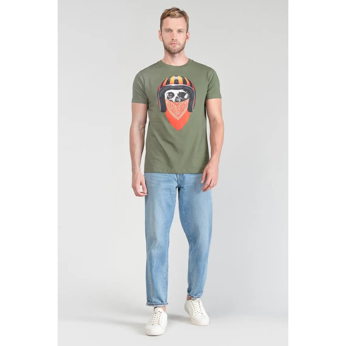 T-shirt Veigar kaki imprimé vert en coton Le Temps des Cerises - T-shirt / Polo Homme sur MenCorner