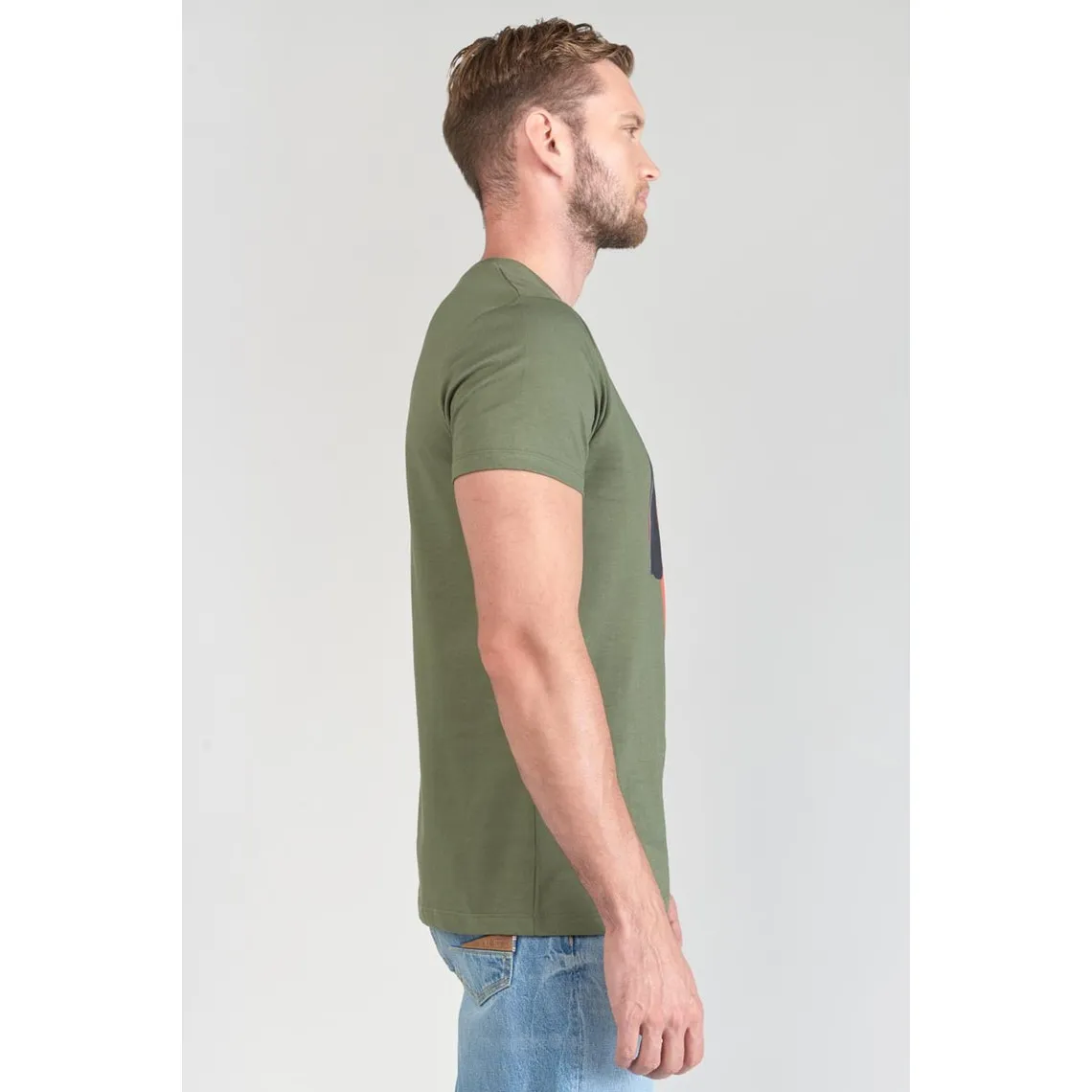 T-shirt Veigar kaki imprimé vert en coton Le Temps des Cerises - T-shirt / Polo Homme sur MenCorner