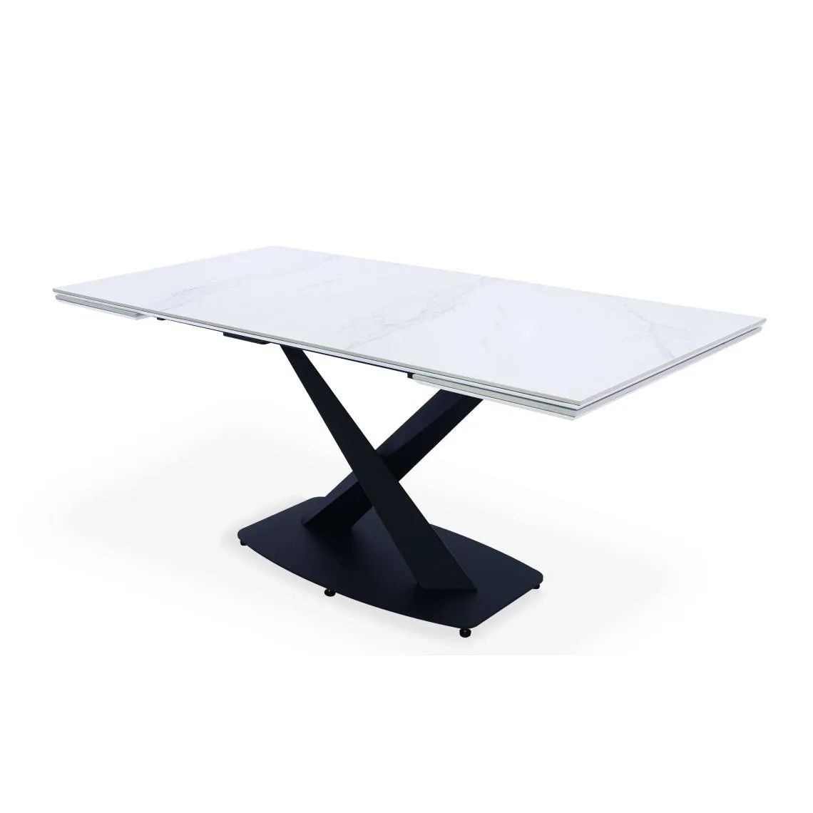 Table extensible moderne Valorane Céramique effet marbre blanc pieds Noir | 3 Suisses