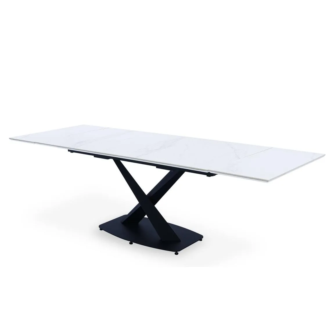 Table extensible moderne Valorane Céramique effet marbre blanc pieds Noir | 3 Suisses